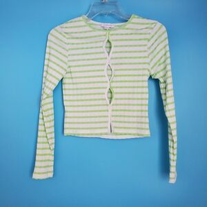 Topshop Top Size 4-6 Ribbed Lime & White